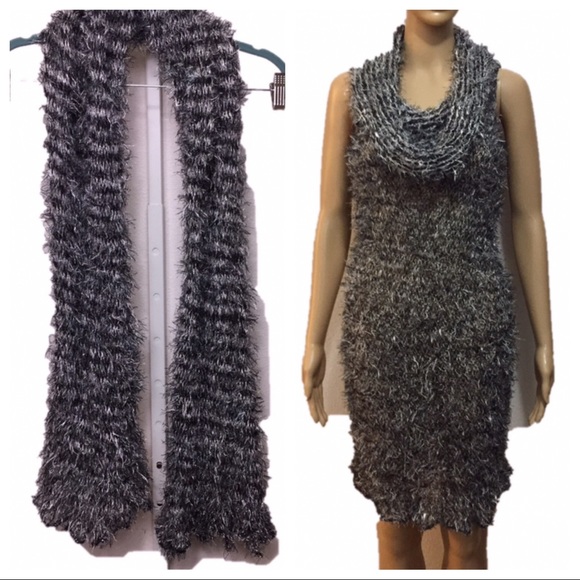 Fluffy Knit Scarf Convertible To Sleeveless Dress - Picture 1 of 8